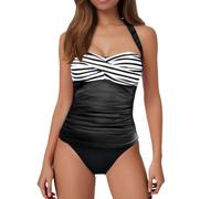 Women's Strapless Bandeau Tankini Top Only - Ruched Tummy Control Bathing Suit Top, Adjustable Halter Strap Design, Slimming Stretch Fabric, Perfect for Mix-and-Match Beach & Pool Swimwear