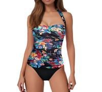 Women's Strapless Bandeau Tankini Top Only - Ruched Tummy Control Bathing Suit Top, Adjustable Halter Strap Design, Slimming Stretch Fabric, Perfect for Mix-and-Match Beach & Pool Swimwear Grey