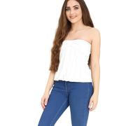 Womens Strapless Boob Tube Top Sleeveless Knot Bow Detail Bandeau Blouse Ladies Casual Stretchy Summer Top White 24-26
