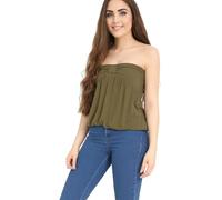 Womens Strapless Boob Tube Top Sleeveless Knot Bow Detail Bandeau Blouse Ladies Casual Stretchy Summer Top Khaki 24-26