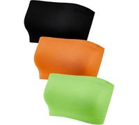 Women's Strapless Bralette Seamless Bandeau Stretchy Non-Padded Bandeau Tube Top Bra in Multi Color, 3 Pieces, Black, Orange, Green, XL/XXL
