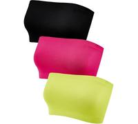 Women's Strapless Bralette Seamless Bandeau Stretchy Non-Padded Bandeau Tube Top Bra in Multi Color, 3 Pieces, Black, Yellow, Rose Red, XL/XXL