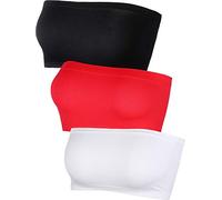 Women's Strapless Bralette Seamless Bandeau Stretchy Non-Padded Bandeau Tube Top Bra in Multi Color, 3 Pieces (Color Set 10) (Black, White, Red, F Size)