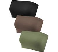 Women's Strapless Bralette Seamless Bandeau Stretchy Non-Padded Bandeau Tube Top Bra in Multi Color, 3 Pieces, Black, Coffee, Dark Green, L/XL
