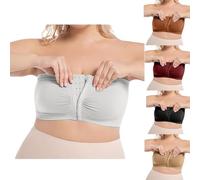 Women's Strapless Bras Front Fastening Plus Size Bras for Women UK Front Opening Push Up Bandeau Bra Non Wired Anti-Slip Bralette Ladies Padded Everyday Bra Supportive Tube Top for Large Bust White