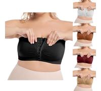 Women's Strapless Bras Front Fastening Plus Size Bras for Women UK Front Opening Push Up Bandeau Bra Non Wired Anti-Slip Bralette Ladies Padded Everyday Bra Supportive Tube Top for Large Bust Black