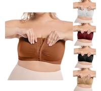 Women's Strapless Bras Front Fastening Plus Size Bras for Women UK Front Opening Push Up Bandeau Bra Non Wired Anti-Slip Bralette Ladies Padded Everyday Bra Supportive Tube Top for Large Bust Brown