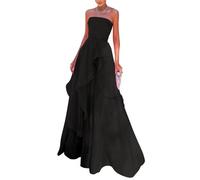 Women's Strapless Chiffon Prom Dress Long Sleeveless A line Bridesmaid Dresses Formal Evening Gown Wedding Dresses Black UK8