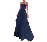 Women's Strapless Chiffon Prom Dress Long Sleeveless A line Bridesmaid Dresses Formal Evening Gown Wedding Dresses Navy UK12