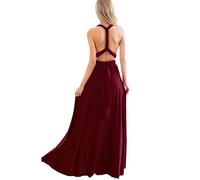 Women's Strapless Convertible Transformer Multi Way Wrap Cocktail Evening Party Dress Spaghetti Strap V Neck Floor Length A-Line Bandage Wedding Bridesmaid Casual Long Prom Maxi Dress Burgundy XL