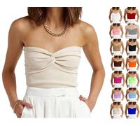 Womens Strapless Crop Top, Sexy Ribbed Knit Twisted Knot Camisole Tanks Top Light apricot 3XL