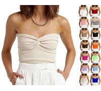 Womens Strapless Crop Top, Sexy Ribbed Knit Twisted Knot Camisole Tanks Top Light apricot M