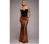 Women's Strapless Dress in Crepe and Sequins Goddiva Scuba Bronze 38