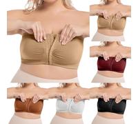 Women's Strapless Front Buckle Bra - Push Up Slightly Padded Bandeau Plus Size Top for Girls Non-Slip Women's Minimizer Strapless Bra Full Coverage Comfortable Bras Khaki