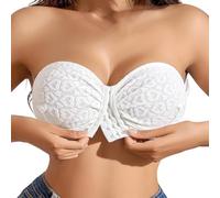 Women's Strapless Push up Bra Wireless Anti-Slip Bandeau Bras Invisible Convertible Bralette Ladies Front Closure Full Coverage Padded Everyday Bra Wedding Supportive Strapless Brasier Plus Size