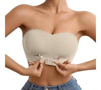 Women's Strapless Push up Bra Wireless Anti-Slip Bandeau Bras Invisible Convertible Bralette Ladies Front Closure Full Coverage Padded Everyday Bra Wedding Supportive Strapless Brasier Plus Size