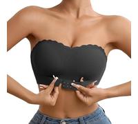 Women's Strapless Push Up Bra Wireless Anti-Slip Bandeau Bras Lingerie Strapless Front Buckle Lift Bra Full Coverage Padded Everyday Bras Wedding Supportive Cloud Like Brasier Black