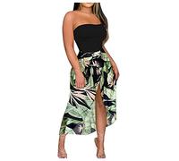 Women's Strapless Sheering Boob Tube Gather Oversized Ruched High Waist Wrap Split Asymmetrical Elasticated Bust Bandeau Plain Beach Summer Sleeveless Top Maxi Dress for Ladies UK Clearance