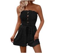 Womens Strapless Short Jumpsuit Elegant Sexy Romper Shorts Casual One Piece Summer Playsuits Ladies Solid Color Classic Fit Wide Leg Shorts Jump Suit