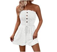 Womens Strapless Short Jumpsuit Elegant Sexy Romper Shorts Casual One Piece Summer Playsuits Ladies Solid Color Classic Fit Wide Leg Shorts Jump Suit