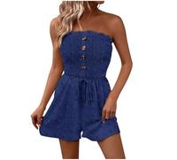 Womens Strapless Short Jumpsuit Elegant Sexy Romper Shorts Casual One Piece Summer Playsuits Ladies Solid Color Classic Fit Wide Leg Shorts Jump Suit