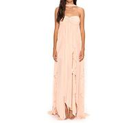 Women's Strapless Tube Top Dress Smocked A Line Ruched Twist Knot Ruffle Maxi Dress Irregular Floral Tassel Split Bodycon Evening Party Tube Dress (Pink, S)
