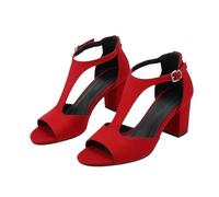 Women's Strappy Block Heel Sandals Open Toe Ankle Strap High Heels for Summer Wedding Occasions Knee High Heels for Women Wide Calf Womens Slingback High Heels (Red, 5)