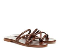 Women's Strappy Flat Sandals, Comfort Round Open Toe Slip On Slide Sandals, Slingback Summer Outdoor Beach Leather Slipper Shoes,Brown,2 UK