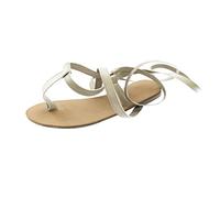 Women's Strappy Flat Sandals Gladiator Thong Lace Up Ankle Wrap Open Toe Soft Sole Beach Walking Casual Summer Dress Footwear Comfortable Lightweight Vacation Boho Fashion Gold, Size 6.5