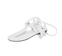 Women's Strappy Flat Sandals Gladiator Thong Lace Up Ankle Wrap Open Toe Soft Sole Beach Walking Casual Summer Dress Footwear Comfortable Lightweight Vacation Boho Fashion White, Size 6