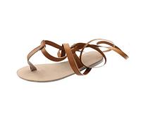 Women's Strappy Flat Sandals Gladiator Thong Lace Up Ankle Wrap Open Toe Soft Sole Beach Walking Casual Summer Dress Footwear Comfortable Lightweight Vacation Boho Fashion Yellow, Size 6.5