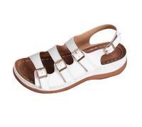 Women's Strappy Platform Sandals Orthopedic Roman Retro Summer Open Toe Sandals with Adjustable Buckle Ankle Strap Ladies Arch Support Slingback Shoes Wide Fit Casual Footwear (White, 7.5)