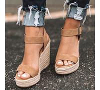 Womens Strappy Platfrom Sandals,Straw Hemp Rope Sandals, Wedge Platform Sandals,brown,36,Comfy Women Wedges Sandals