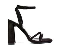 Womens Strappy Sandals Ladies Ankle Strap Square Toe Block Heeled Party Sandals Size 3-8 Black Faux Suede