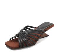 Women's Strappy Slide Sandals, Square Open Toe Wedge Heel Mules,Black,36