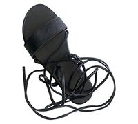 Women's Strappy Straps Lace Up Flat Sandals Strappy Lace Up Gladiator Flat Summer Sandal W0424,UK SIZE 6 Black