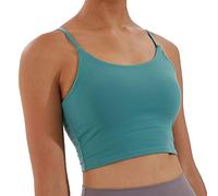 Women's Strappy Stretch Sports Bra Longline Yoga Tank Top Fitness Bra Workout Camisole Crop Tops for Teen Girl, Bean Green, M