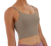 Women's Strappy Stretch Sports Bra Longline Yoga Tank Top Fitness Bra Workout Camisole Crop Tops for Teen Girl, Cocoon Brown, L