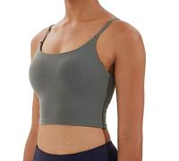 Women's Strappy Stretch Sports Bra Longline Yoga Tank Top Fitness Bra Workout Camisole Crop Tops for Teen Girl, Olive Green, L