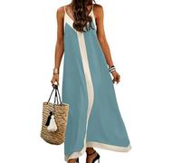 Women's Strappy Summer Dress Spaghetti Strap Maxi Dresses Ladies Elegant Casual Sleeveless V Neck Long Dress Bohemian Flowy Beach Dresses Holiday Swing Loose Fit Sundresses for Party Evening