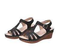 Women's Strappy Wedge Sandals Roman Gladiator Platform Summer Open Toe Sandals with Adjustable Buckle Ankle Strap Ladies Slingback Shoes Orthopedic Arch Support Casual Footwear (Black, 5.5-5.5)