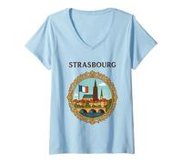 Womens Strasbourg France City Landscape Bridge Victorian Frame Art V-Neck T-Shirt