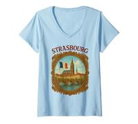 Womens Strasbourg France City Travel Bridge Vintage Victorian Frame V-Neck T-Shirt