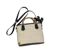 Women's Straw Basket Fashionable Contrast Color Bamboo Handbag Crossbody Bag