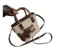 Women's Straw Basket Fashionable Contrast Color Bamboo Handbag Crossbody Bag