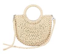 Womens Straw Beach Bag, Small Crossbody Bag, with Shoulder Strap Top Handle Shoulder Bag (Beige)