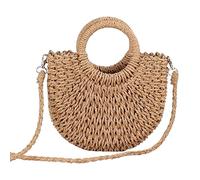 Womens Straw Beach Bag, Small Crossbody Bag, with Shoulder Strap Top Handle Shoulder Bag (Brown)