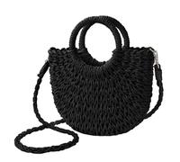 Womens Straw Beach Bag Woven Crossbody Shoulder Bags Top Handle Satchel Handbag Purse for Summer, Black, One Size