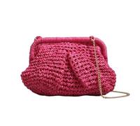 Womens Straw Cloud Dumpling Clutch Shoulder Beach Woven Bag Rose Red