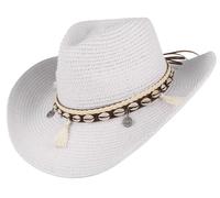 Women's Straw Cowboy Hat with Shell Band - White 7 1/8